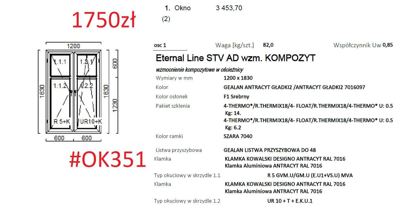 Okno 1200x1830 Antracyt/Antracyt 3 szyby