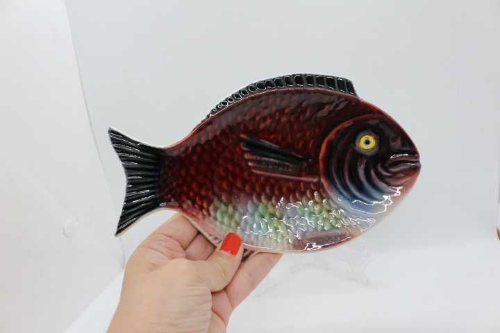 Travessa Peixe 21 cm Vidrada Faiança Caldas Rainha Marcada Subtil P.49