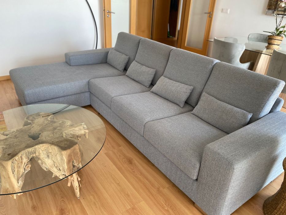 Sofá Chaise Longue Cinza Antarte Cinza - estilo moderno e como novo