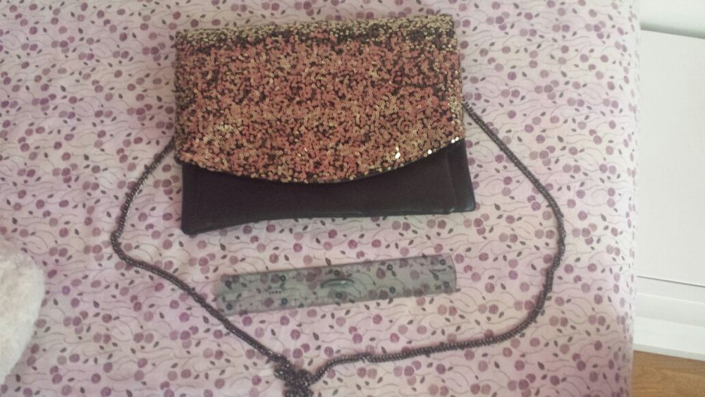 Carteira/ Mala/ Bolsa cortefiel lantejoulas dourada castanha cerimónia