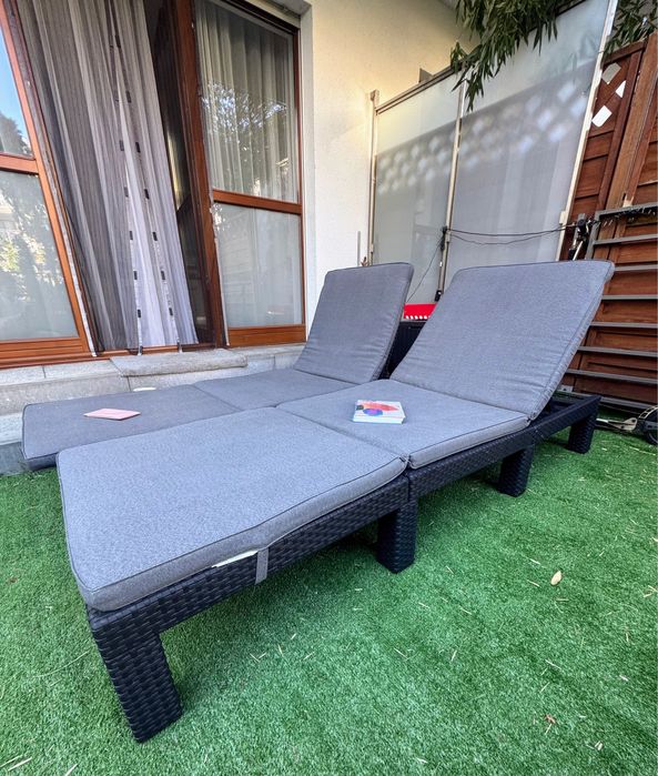 Leżak technorattan szary / regulowane oparcie