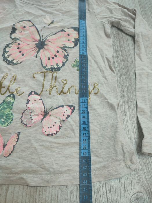 H&M 122 128 bluzka dziewczęca długi rękaw motyle grafika elastan