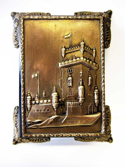 fantástico antigo porta blocos em bronze - motivo Torre de Belém