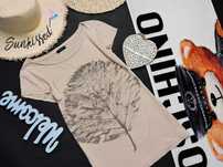 Vila t shirt beż listek bawełna M