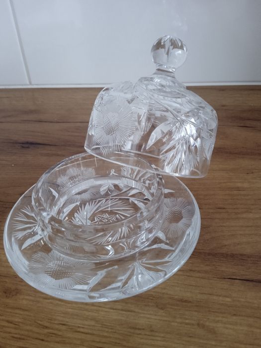 Śliczna Kryształowa maselnica maselniczka ozdobna PRL