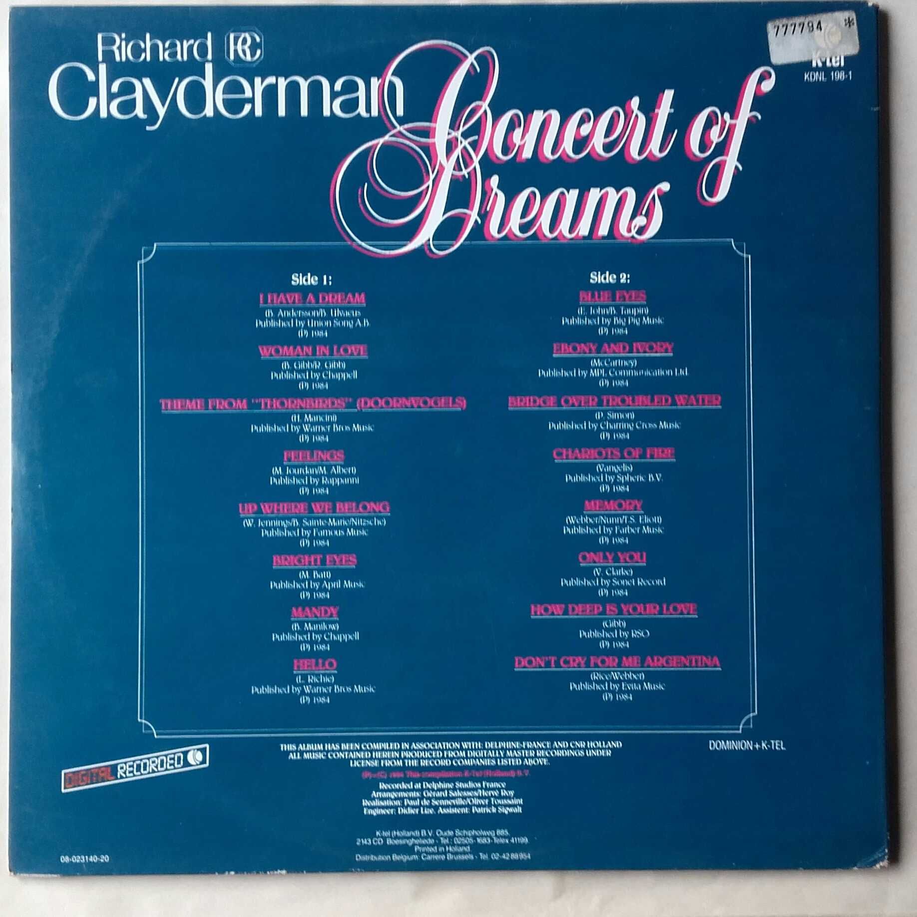 Richard Clayderman - fortepian , Concert of Dreams , winyl