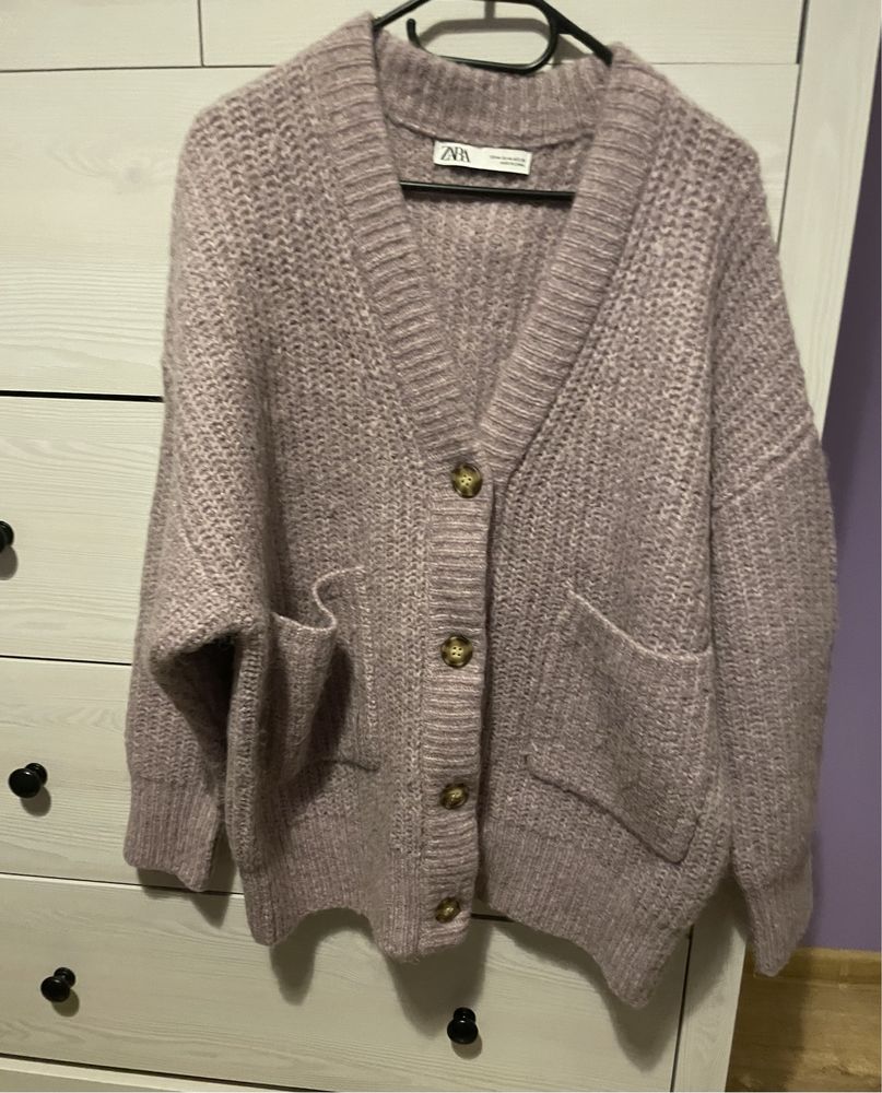 Kardigan Zara sweter rozpinany liliowy M
