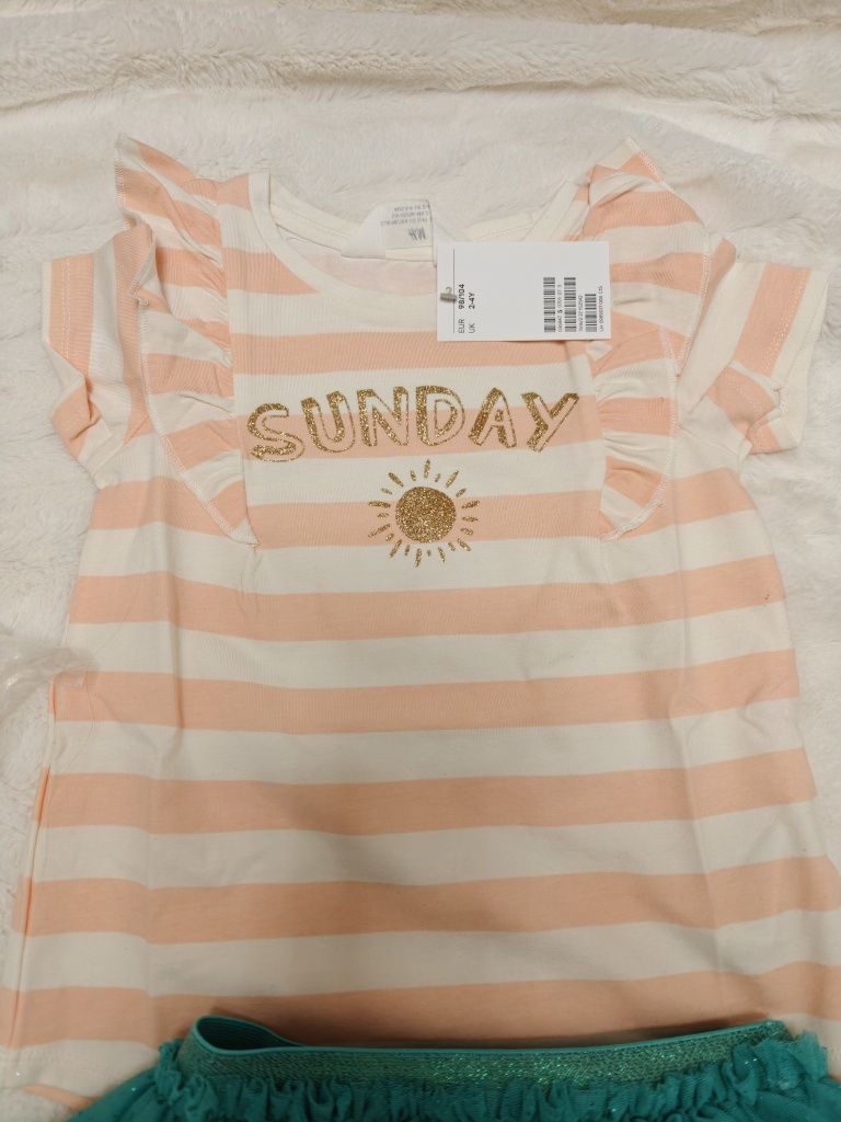 Nowe zestaw h&m 98/104 dla bliźniaczek spódniczka tiulowa koszulka