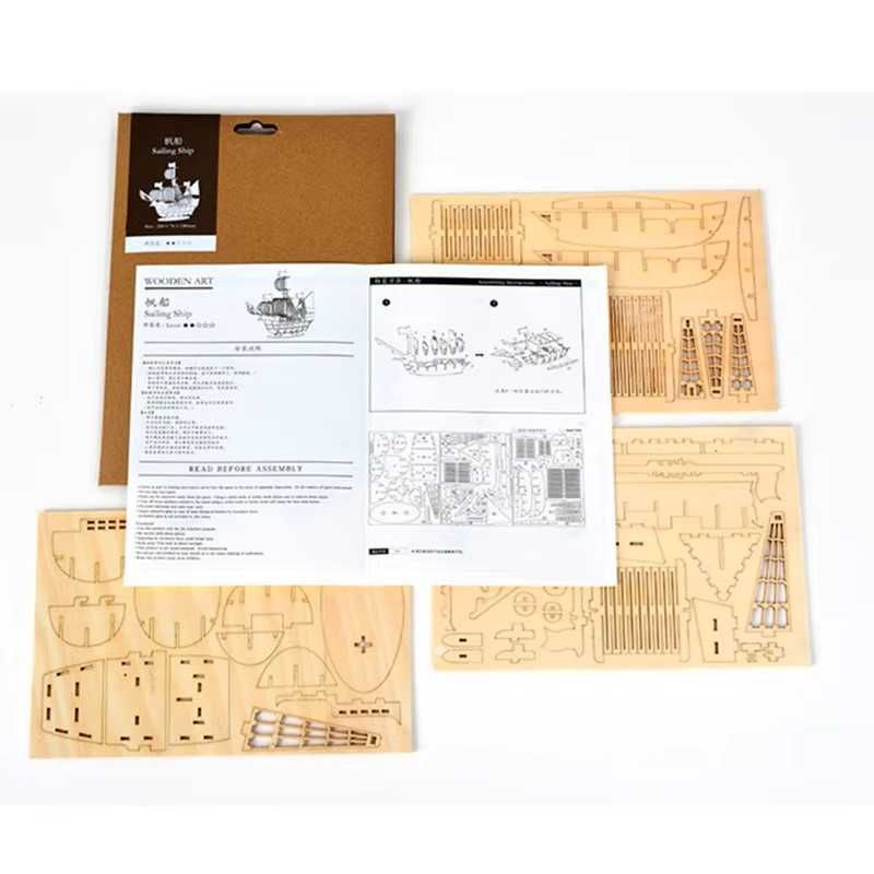 Drewniane puzzle 3D figurka statek, żaglowiec, łódka