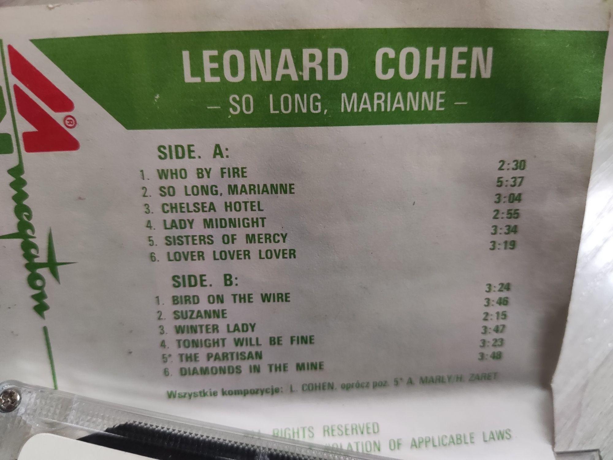 LEONARD COHEN !!! 2 kasety BEST OF i So Long, MARIANNE ! magnetofonowe