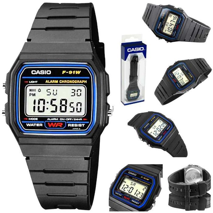 Zegarek męski damski Casio F-91W czarny stoper alarm wodoodporny lekki