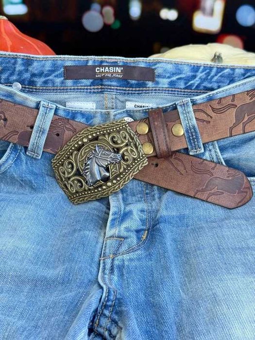 Pasek szkórzany western cowboy koń horse brązowy prezent na święta