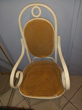 Krzesło/fotel biały ratanowy lata 80