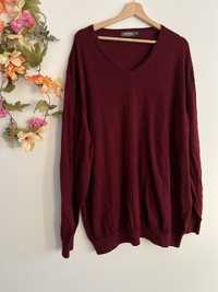 Meski Sweter W Serek Burgundowy Z Welny Merino 6XL