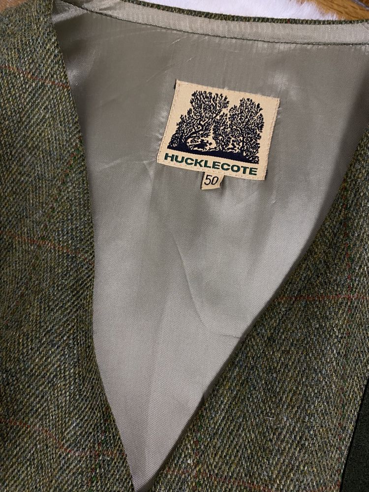 Kamizelka męska khaki zielona 50 premium Hucklecote wełna wiskoza