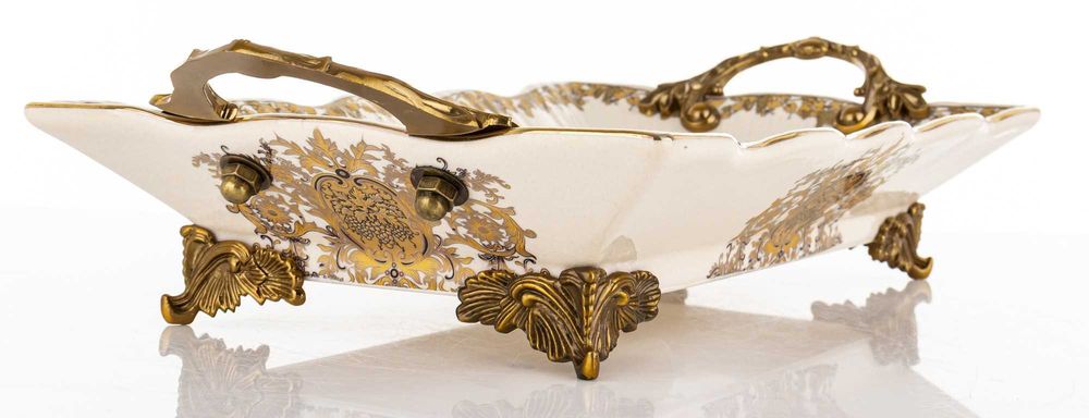 Patera Ceramiczna Dekoracyjna Taca Złota Empire Cesarska Na Stół182451