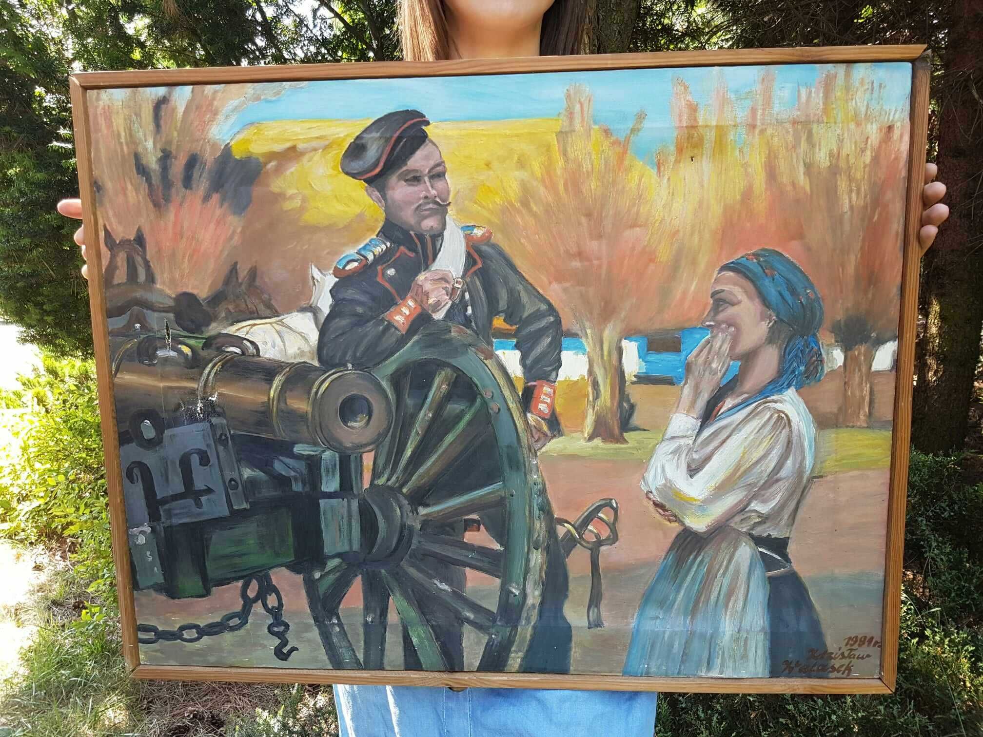 Obraz malowany na płótnie "Ułan i dziewczyna" Z. Walasek w ramie 75x58