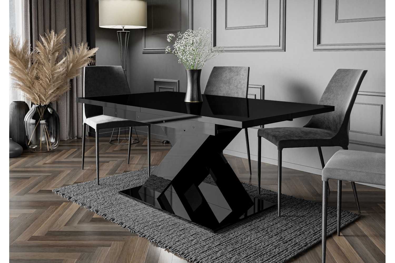 Stół czarny połysk do salonu rozkładany 140-180 cm czarny stół