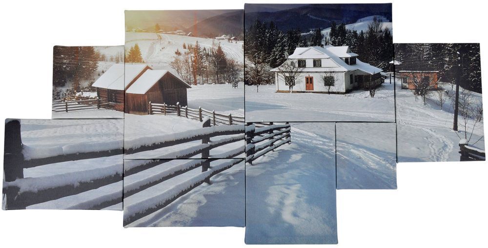 Zestaw 8 Obrazków Z Domem - Zimowy 40X80 Cm