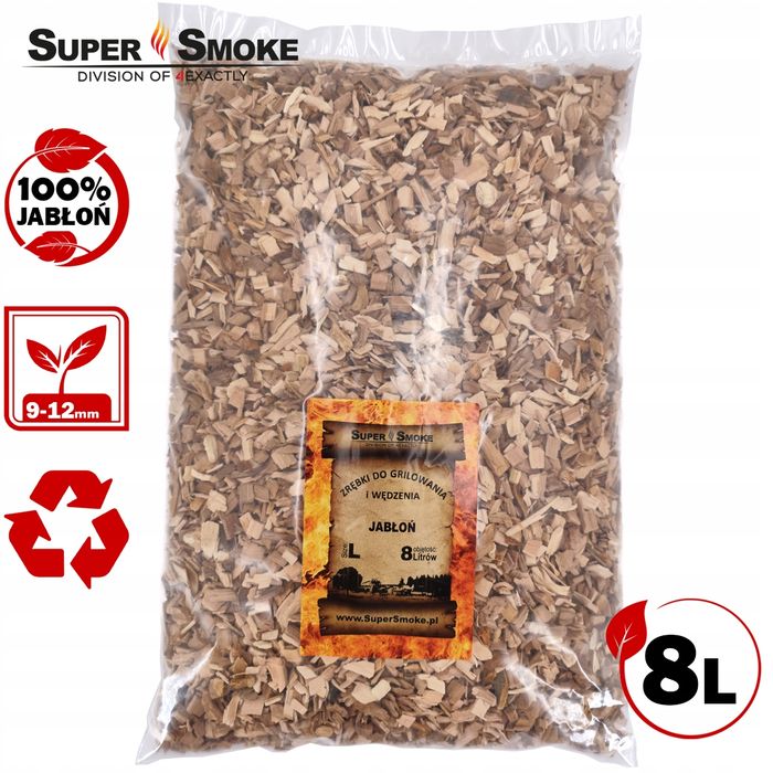 Zrębki Wędzarnicze Super Smoke JABŁOŃ KL-10 (9-12mm) Large 8 Litrów