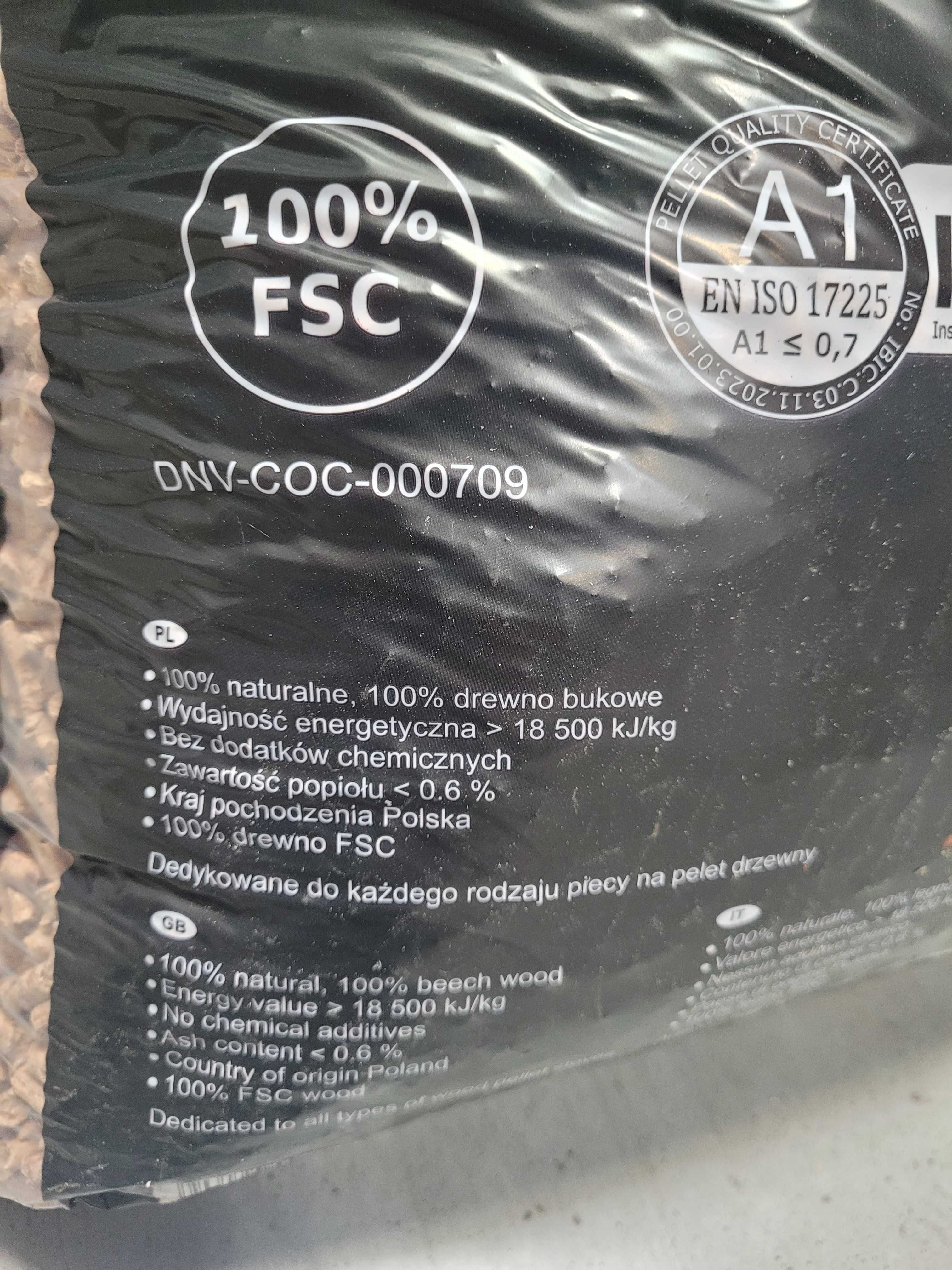 Pellet 100% bukowy A1 Paleta 975 kg - dostawa w cenie