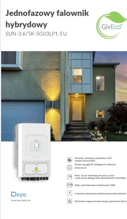 Turbina wiatrowa 6KW+ magazyn Deye 5KWH + fotowoltaika 1,8KW