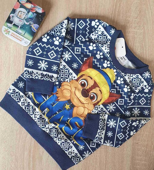 Новий світшот Щенячий патруль светрик  р 86 різдвяний принт