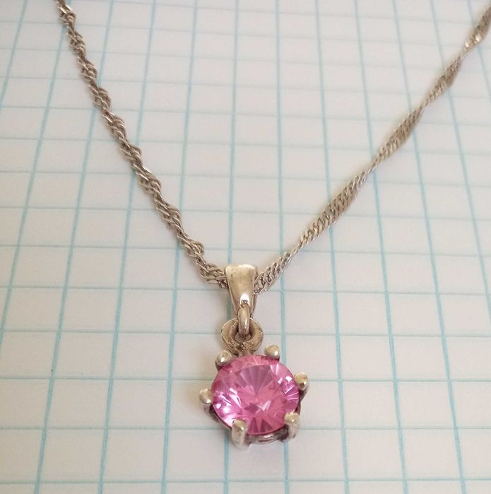 Кулон підвіска з рожевим каменем, на ланцюжку. Срібло 925 проба