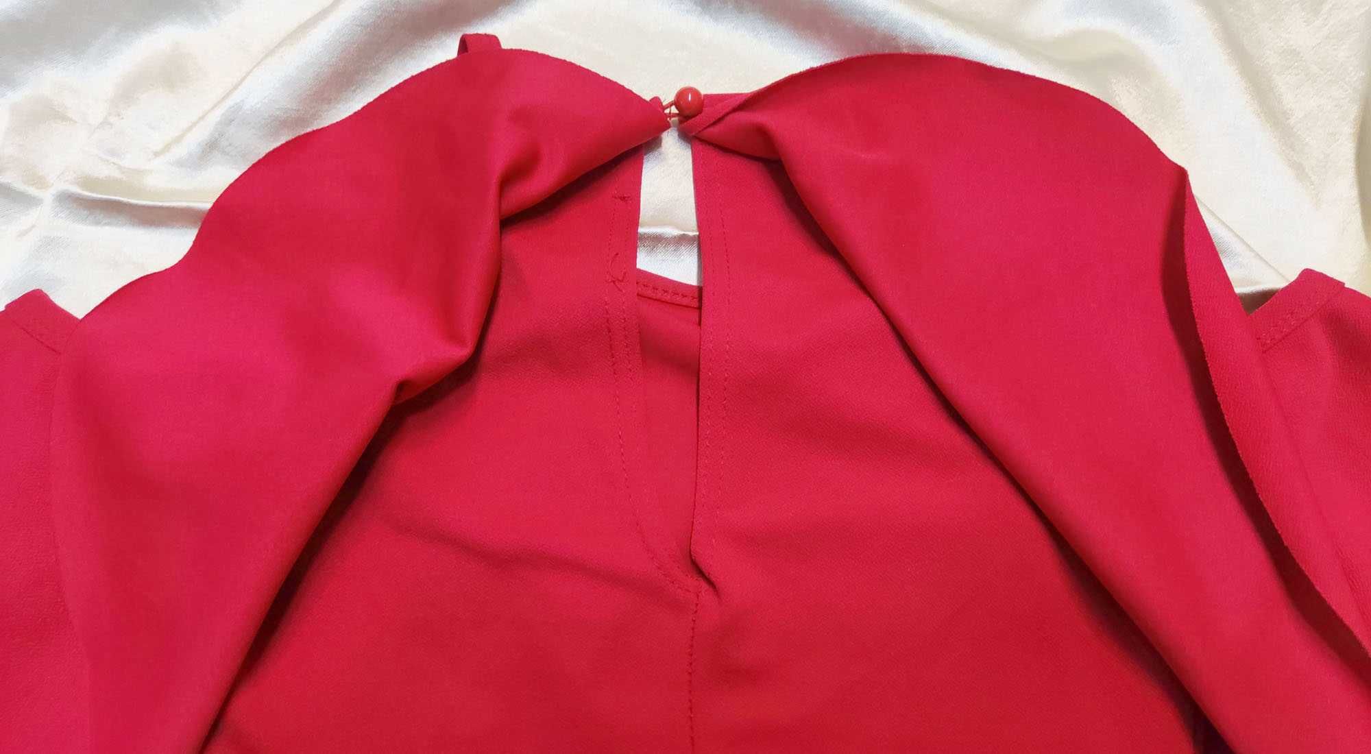 36 S Zgrabna Czerwona Sukienka Mini Falbana Elegancka Wieczorowa Tuba