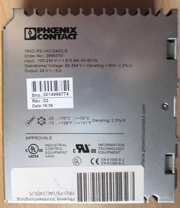 Fonte alimentação Nova Phoenix Contact Trio-PS/1AC/24DC/5