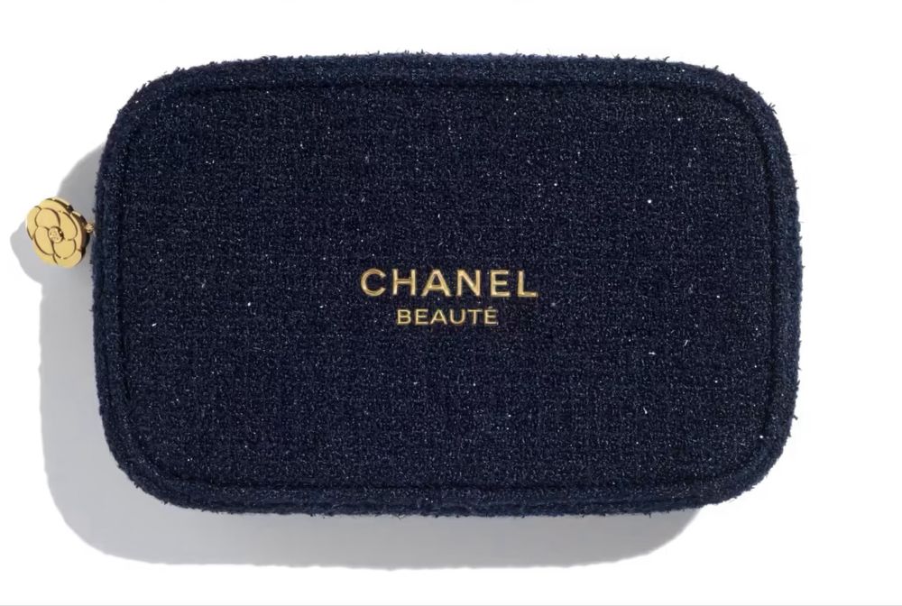 Granatowa limitowana piękna kosmetyczka CHANEL złote logo 22/15 cm cm