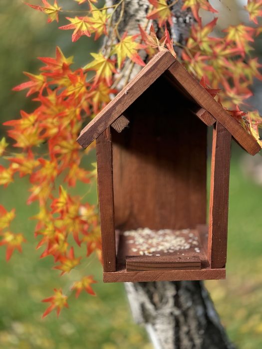 Drewniany karmnik dla ptakow solidny taras ogrod