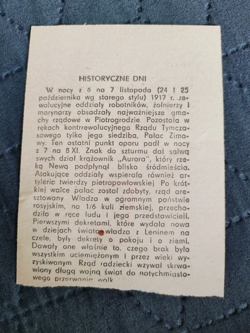 Oryginalna kartka z kalendarza 7 listopada 1981