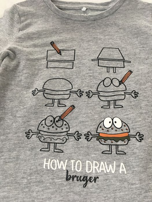 Bluzka name it How to draw a Burger organic cotton szara 92 hamburger
