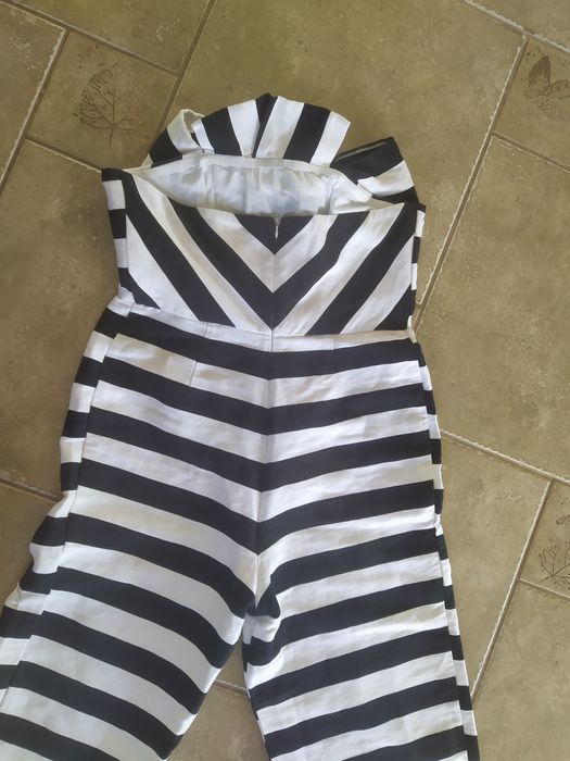 Designerski kombinezon Asos 44 xxl lato prążki wide leg palazzo paski