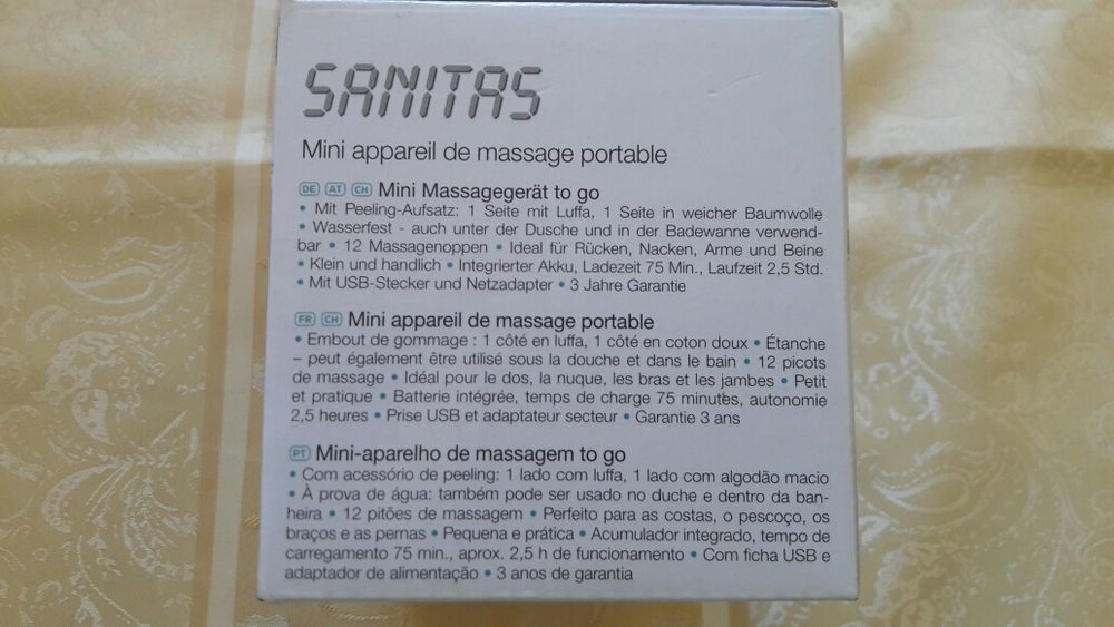 Аккумуляторный мини массажер для тела с насадкой пилинг фирмы Sanitas