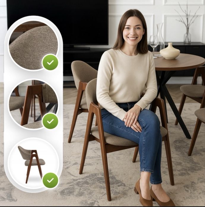 Стілець м'який кухонний скандинавський для їдальні салону Бежевий