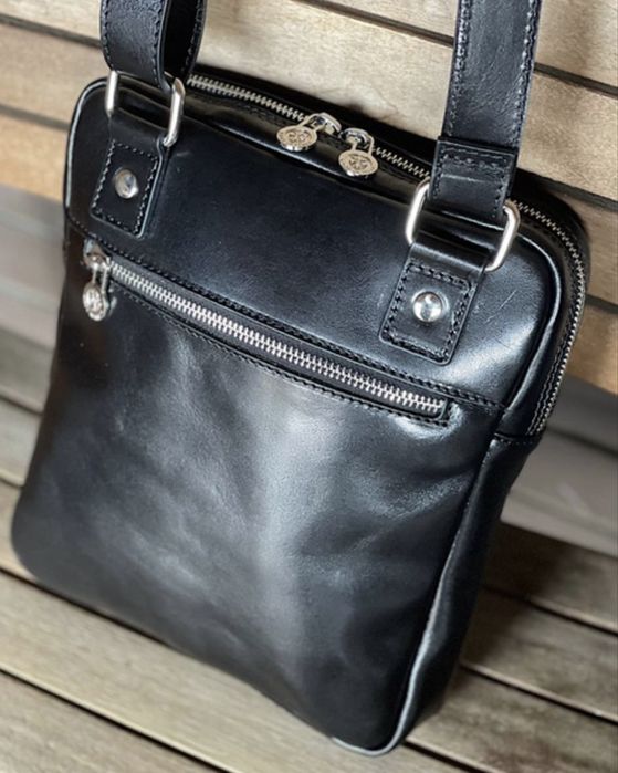 чоловіча сумка шкіряна коричнева чорна італійська Мужская сумка мессен