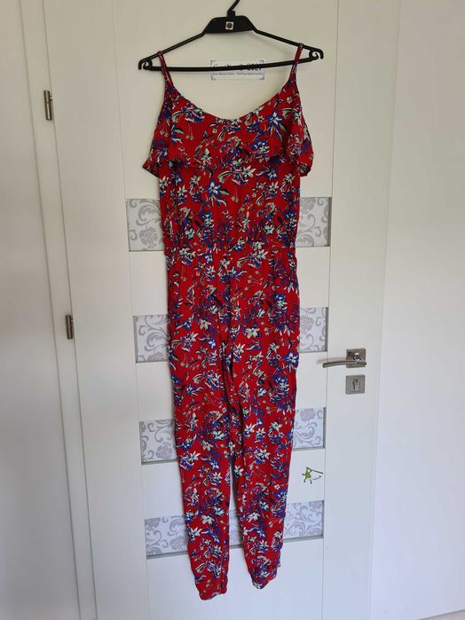 długi Kombinezon sukienka sinsey xl w kwiaty czerwony seksowny