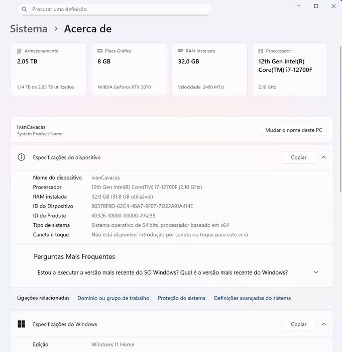 RTX 3070/ I7/ 32 GB ram/ 2TB