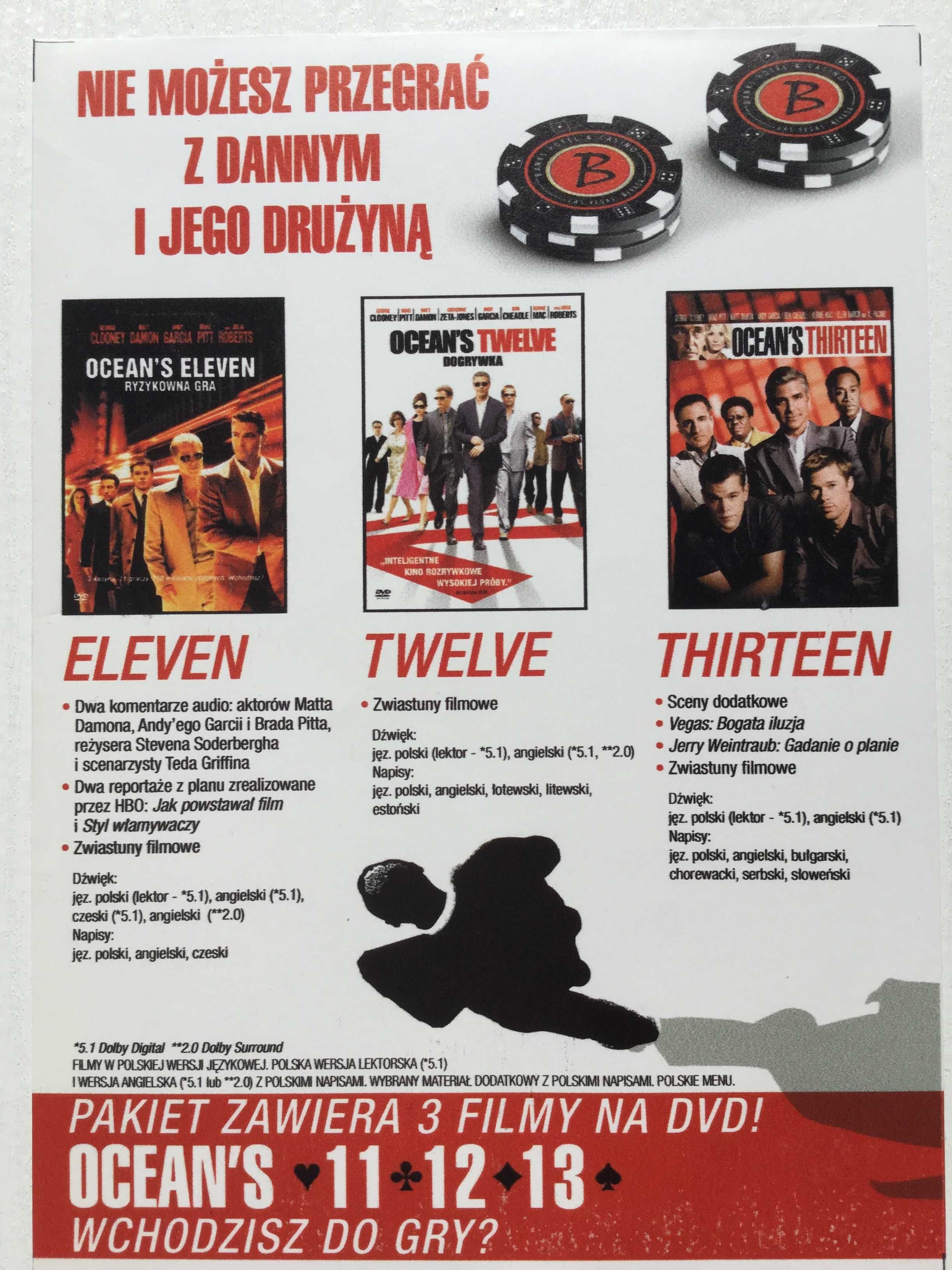 Ocean's 11, 12, 13 BOX 3 DVD lektor i napisy PL - płyty w folii