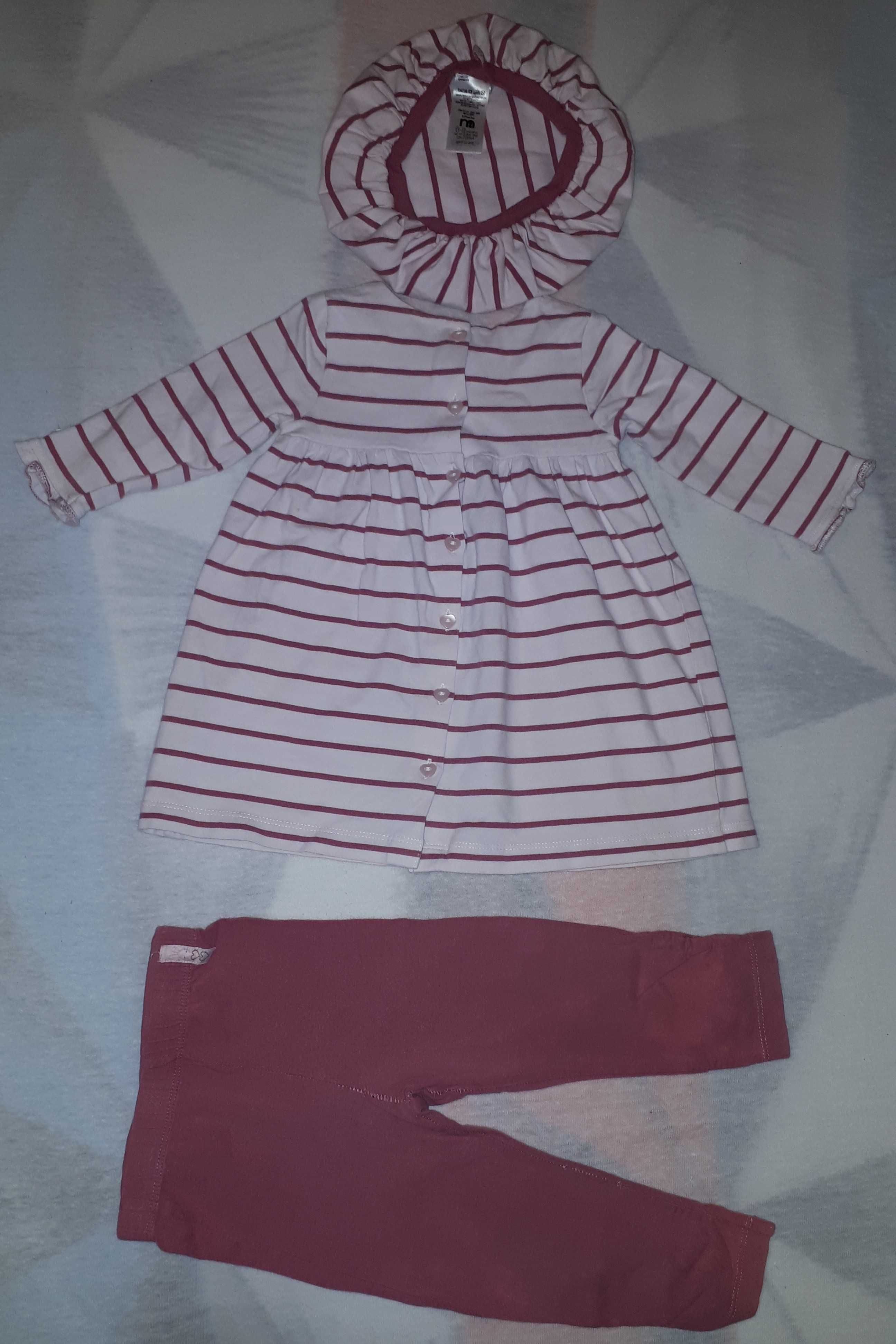 Komplet MOTHERCARE sukienka/tunika + legginsy+ czapka/beret 6-9m-cy 74