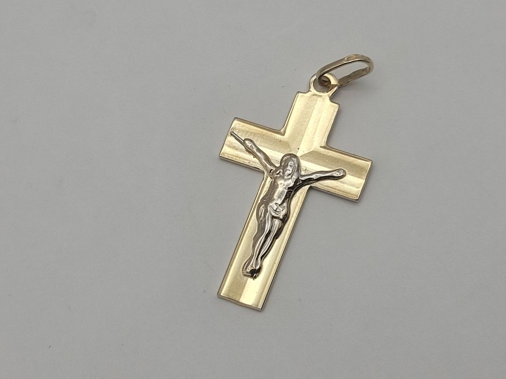 Nowy złoty krzyżyk złoto próby 585, Jezus Chrystus ocechowany