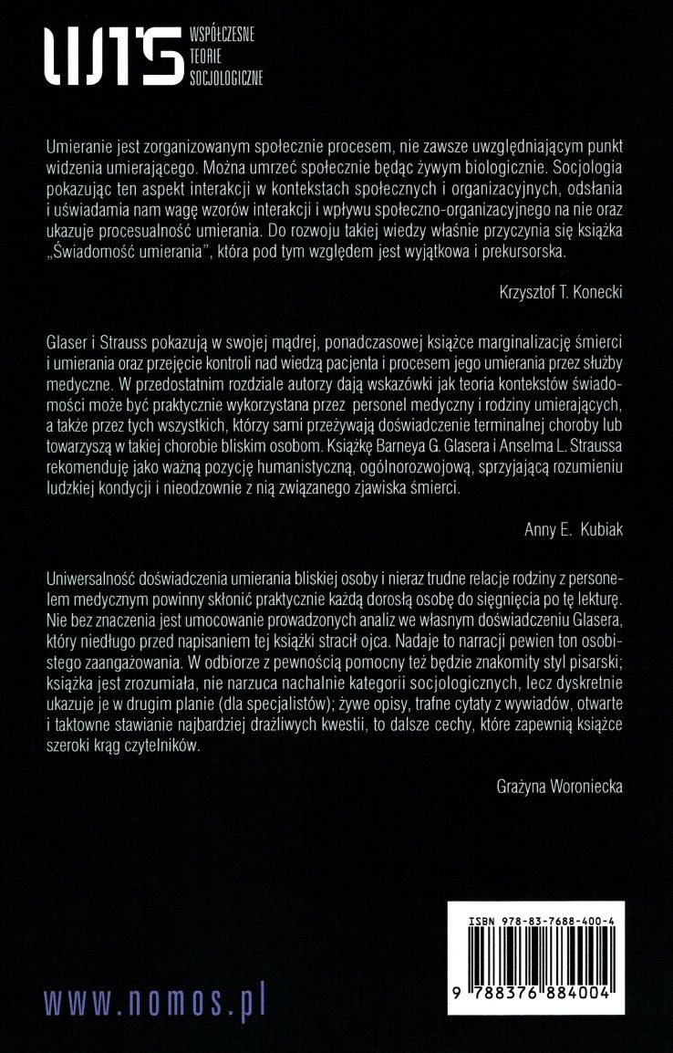ŚWIADOMOŚĆ UMIERANIA Glaser Strauss medycyna paliatywna śmierć NOWA
