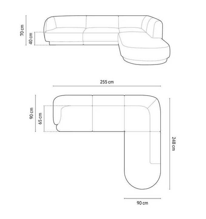 Sofa narożna 6-os. Miley Micadoni Welur jasny beż prawa 255x248x70cm