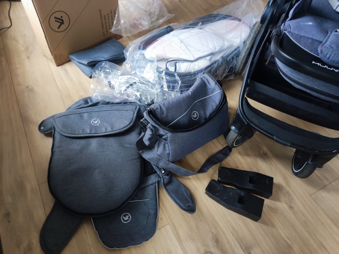 OKAZYJNIE Wózek muuvo 2.0 spacerowy gondola śpiwór komplet adaptery