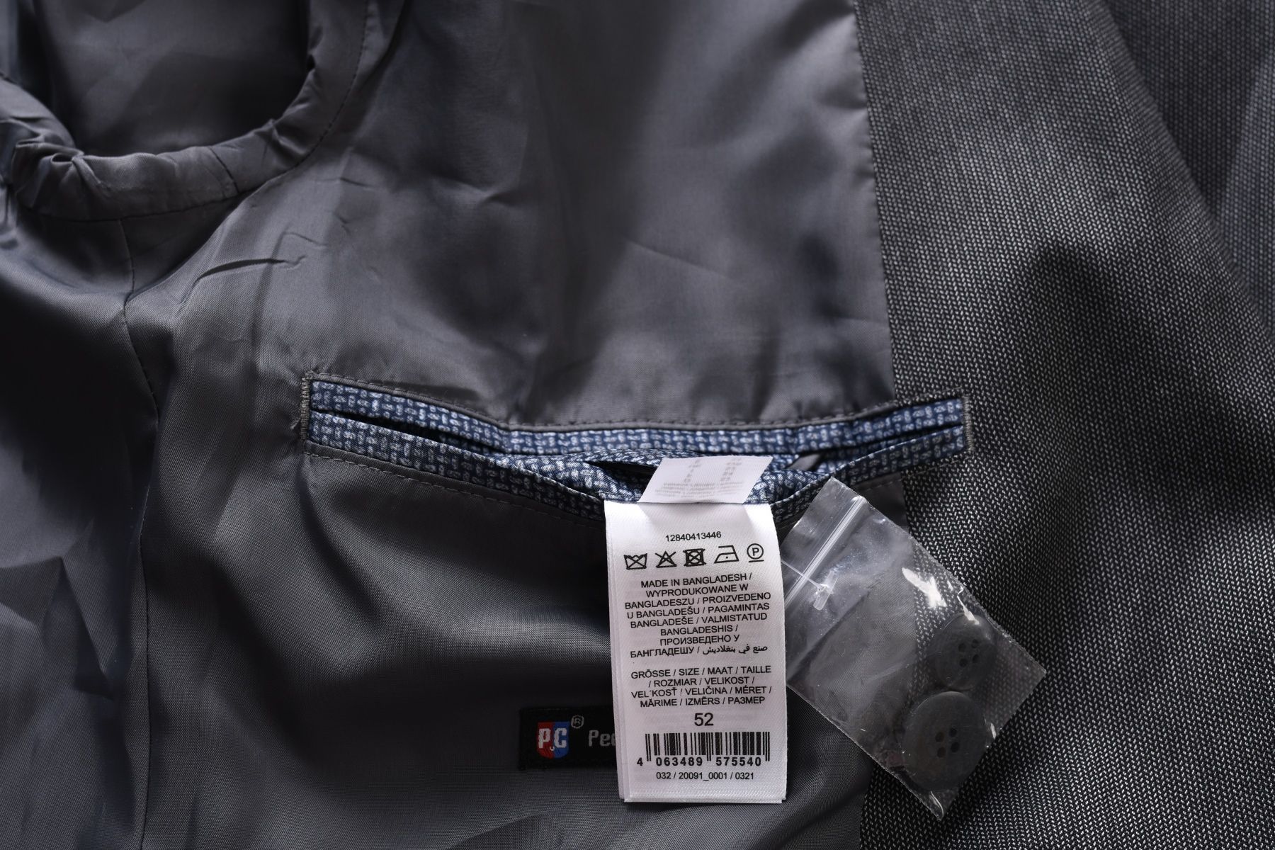 MONTEGO elegancki ciemnoszary garnitur męski w jodełkę slim fit r. 50