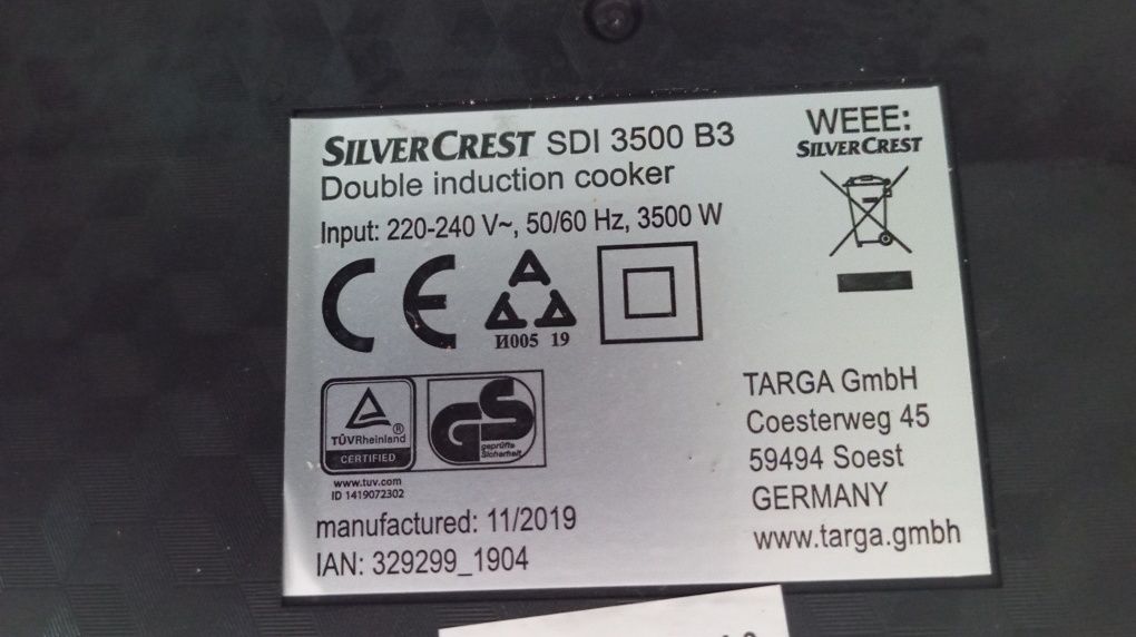 Podwójna indukcyjna płyta kuchenna SILVERCREST SDI 3500 B3
Podwójna in
