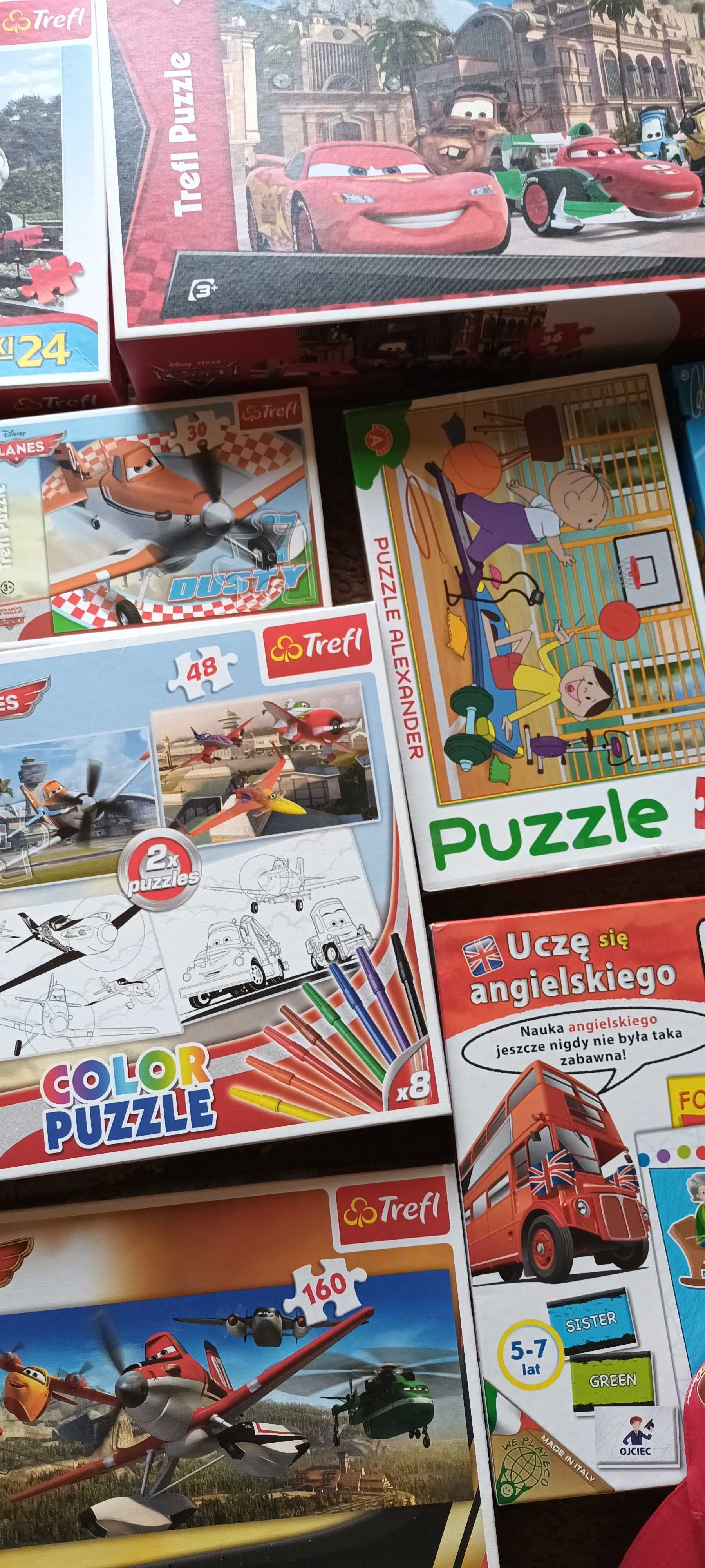 Puzzle zestaw dla dzieci 9 sztuk + 3 gry+ czapka z daszkiem  Auta