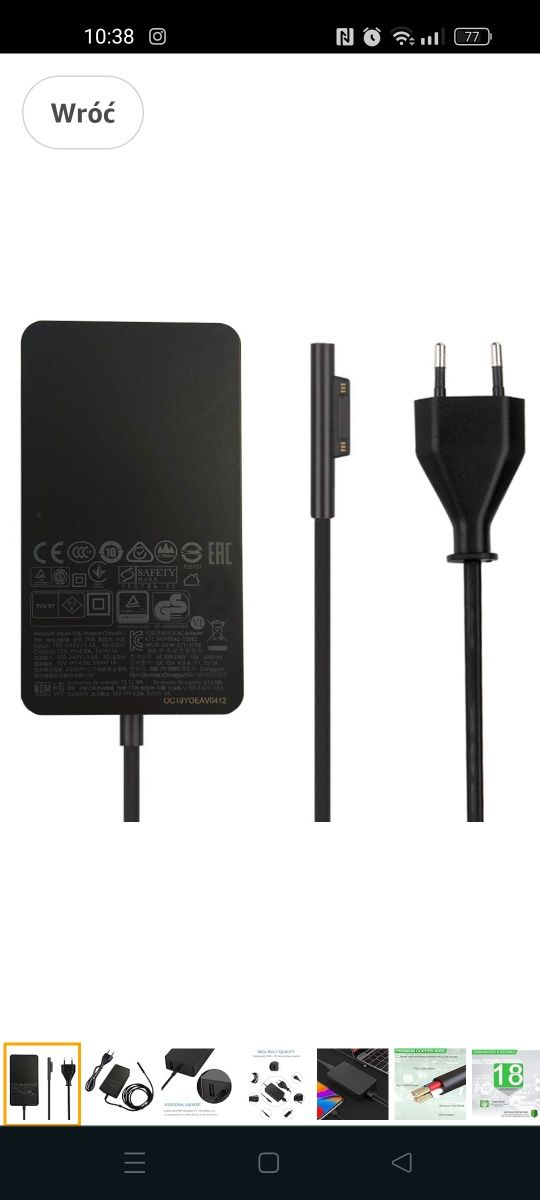adapter zasilacz ładowarka kabel do ładowania zamiennik do Microsoft S